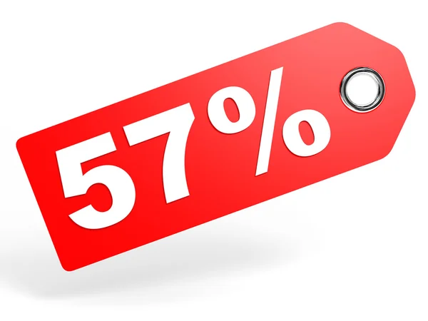 57 Prozent rotes Rabattschild auf weißem Hintergrund. — Stockfoto