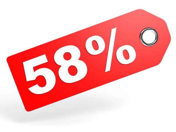 58 Prozent rotes Rabattschild auf weißem Hintergrund. — Stockfoto