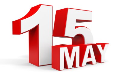 15 Mayıs. Beyaz arka plan üzerinde 3D metin.