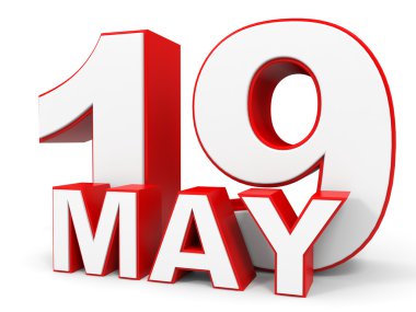 19 Mayıs. Beyaz arka plan üzerinde 3D metin.
