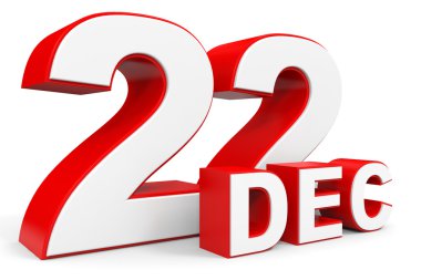 Aralık 22. Beyaz arka plan üzerinde 3D metin.