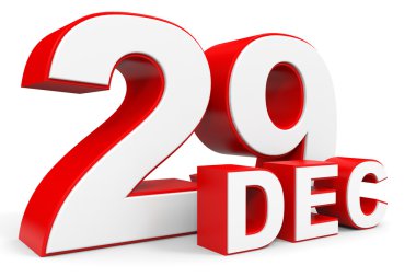 29 Aralık. Beyaz arka plan üzerinde 3D metin.