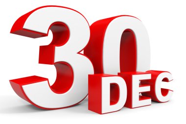 30 Aralık. Beyaz arka plan üzerinde 3D metin.