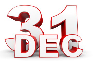 31 Aralık. Beyaz arka plan üzerinde 3D metin.