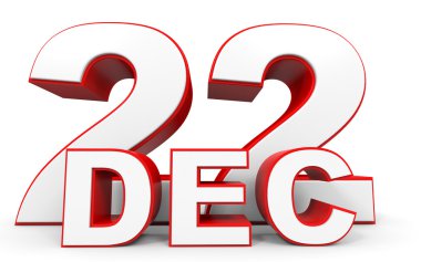 Aralık 22. Beyaz arka plan üzerinde 3D metin.