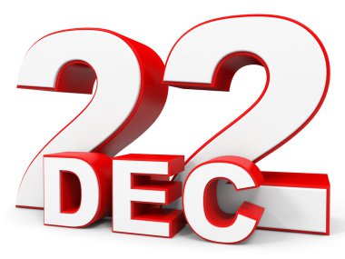 Aralık 22. Beyaz arka plan üzerinde 3D metin.