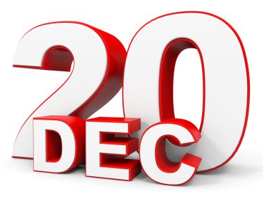 Aralık 20. Beyaz arka plan üzerinde 3D metin.