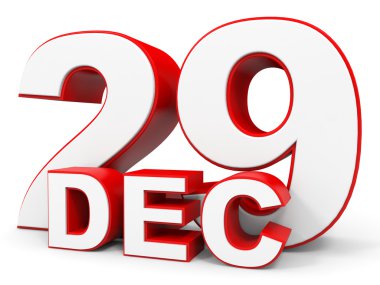 29 Aralık. Beyaz arka plan üzerinde 3D metin.