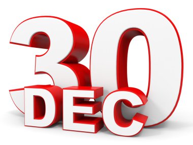 30 Aralık. Beyaz arka plan üzerinde 3D metin.