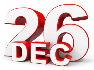 26 Aralık. Beyaz arka plan üzerinde 3D metin.
