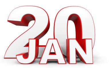 20 Ocak. Beyaz arka plan üzerinde 3D metin.