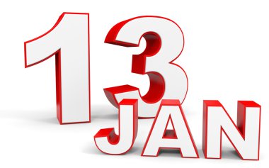13 Ocak. Beyaz arka plan üzerinde 3D metin.