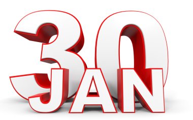 30 Ocak. Beyaz arka plan üzerinde 3D metin.