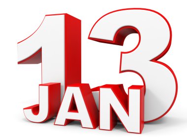 13 Ocak. Beyaz arka plan üzerinde 3D metin.