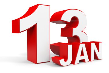 13 Ocak. Beyaz arka plan üzerinde 3D metin.