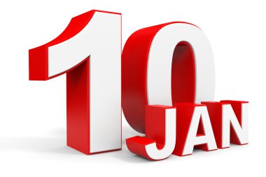 10 Ocak. Beyaz arka plan üzerinde 3D metin.