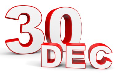 30 Aralık. Beyaz arka plan üzerinde 3D metin.