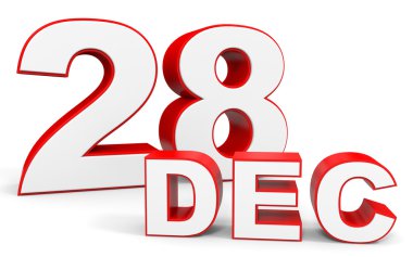 28 Aralık. Beyaz arka plan üzerinde 3D metin.