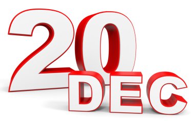 Aralık 20. Beyaz arka plan üzerinde 3D metin.