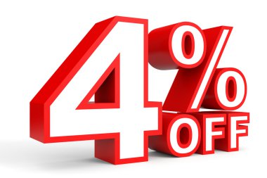 Kapalı yüzde 4 indirim. Beyaz arka plan üzerinde 3D çizim.