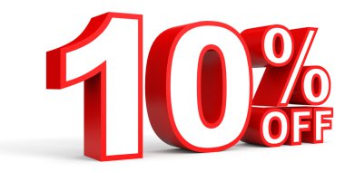 Kapalı yüzde 10 indirim. Beyaz arka plan üzerinde 3D çizim.