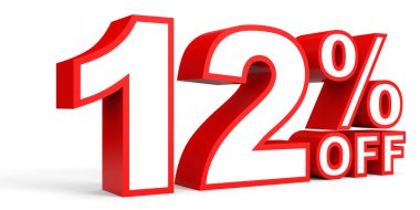 Kapalı yüzde 12 indirim. Beyaz arka plan üzerinde 3D çizim.