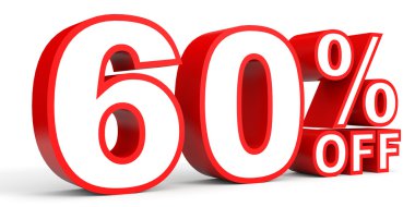 Kapalı yüzde 60 indirim. Beyaz arka plan üzerinde 3D çizim.