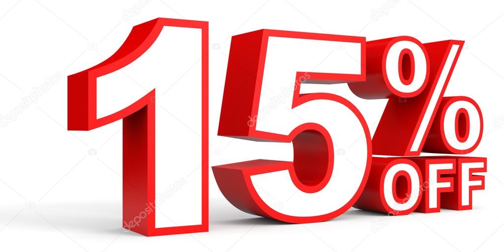 Discount 15 percent off. 3D illustration on white background. Stock