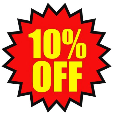 Kapalı yüzde 10 indirim. Beyaz arka plan üzerinde 3D çizim.