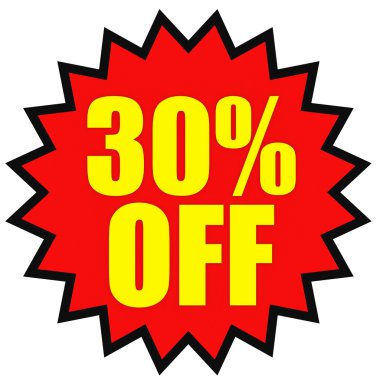 Kapalı yüzde 30 indirim. Beyaz arka plan üzerinde 3D çizim.