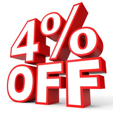 Kapalı yüzde 4 indirim. Beyaz arka plan üzerinde 3D çizim.