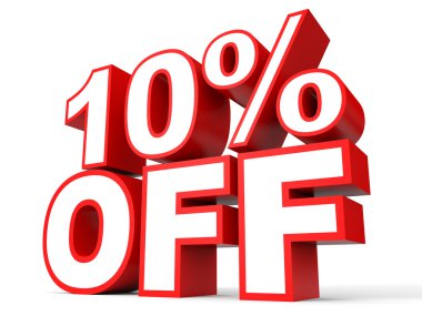 Kapalı yüzde 10 indirim. Beyaz arka plan üzerinde 3D çizim.