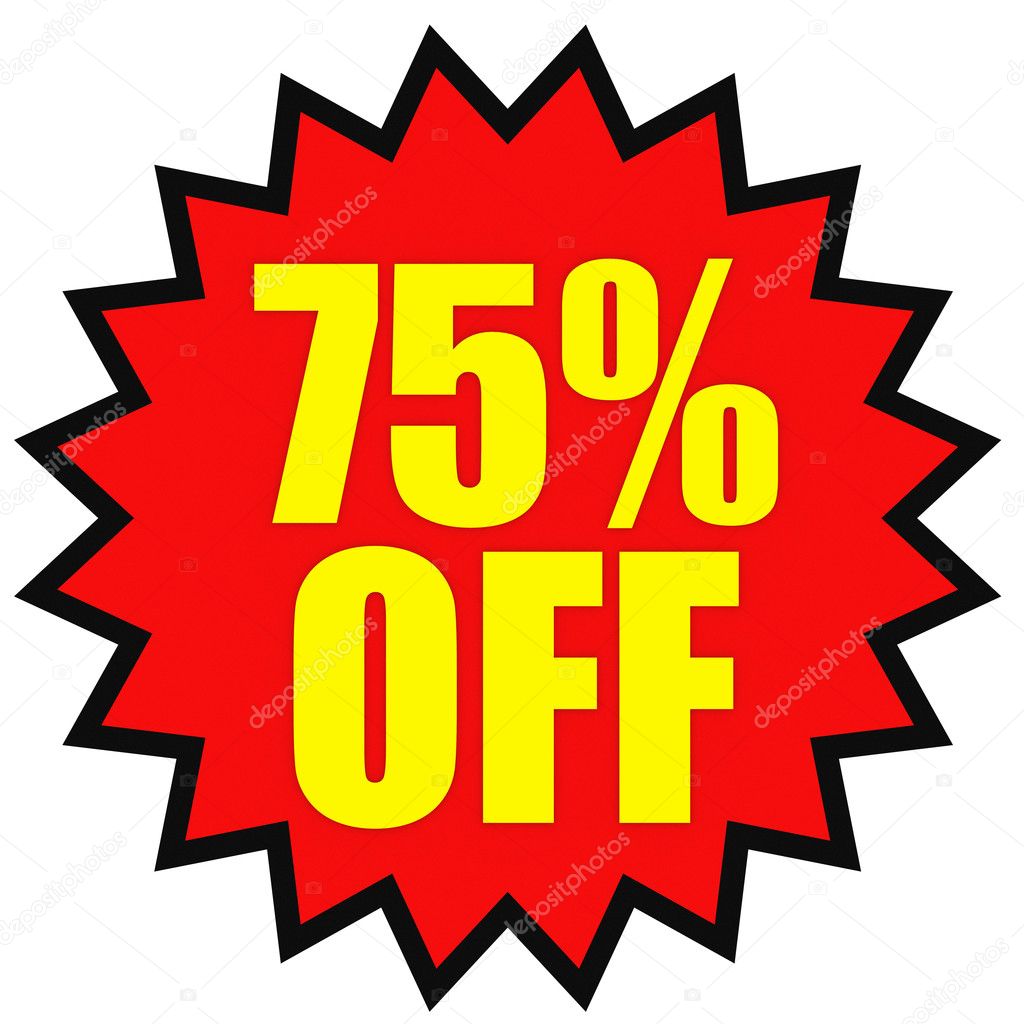 Discount 75 percent off. 3D illustration on white background. — Stock