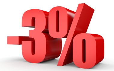 Kapalı yüzde 3 indirim. Beyaz arka plan üzerinde 3D çizim.