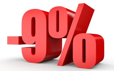 Yüzde 9 kapalı indirim. Beyaz arka plan üzerinde 3D çizim.