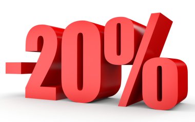 Kapalı yüzde 20 indirim. Beyaz arka plan üzerinde 3D çizim.