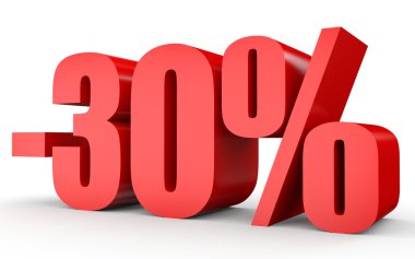 Kapalı yüzde 30 indirim. Beyaz arka plan üzerinde 3D çizim.