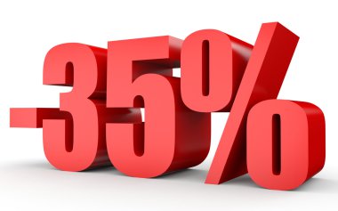 Yüzde 35'i kapalı indirim. Beyaz arka plan üzerinde 3D çizim.