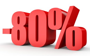 Yüzde 80'i kapalı indirim. Beyaz arka plan üzerinde 3D çizim.