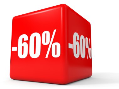 Kapalı yüzde 60 indirim. Beyaz arka plan üzerinde 3D çizim.