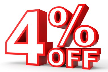 Kapalı yüzde 4 indirim. Beyaz arka plan üzerinde 3D çizim.