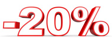 Kapalı yüzde 20 indirim. Beyaz arka plan üzerinde 3D çizim.