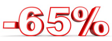 Yüzde 65'i kapalı indirim. Beyaz arka plan üzerinde 3D çizim.