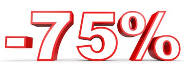 Yüzde 75'i kapalı indirim. Beyaz arka plan üzerinde 3D çizim.