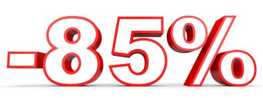 Yüzde 85'i kapalı indirim. Beyaz arka plan üzerinde 3D çizim.