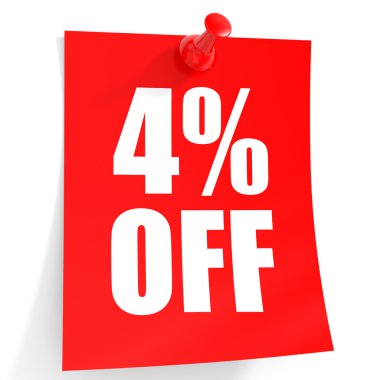 Kapalı yüzde 4 indirim. Beyaz arka plan üzerinde 3D çizim.