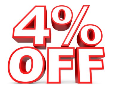 Kapalı yüzde 4 indirim. Beyaz arka plan üzerinde 3D çizim.