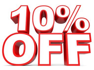 Kapalı yüzde 10 indirim. Beyaz arka plan üzerinde 3D çizim.