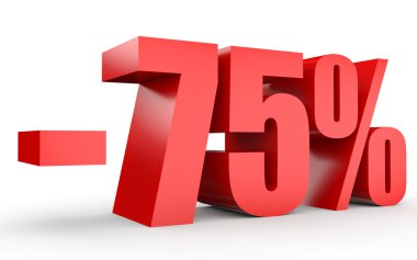 Yüzde 75'i kapalı indirim. Beyaz arka plan üzerinde 3D çizim.