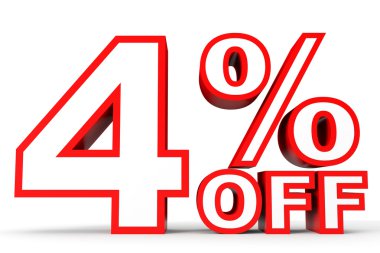 Kapalı yüzde 4 indirim. Beyaz arka plan üzerinde 3D çizim.